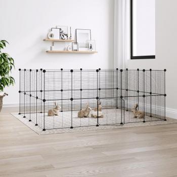 Jaula de animales 36 paneles con puerta negra 35x35 cm acero