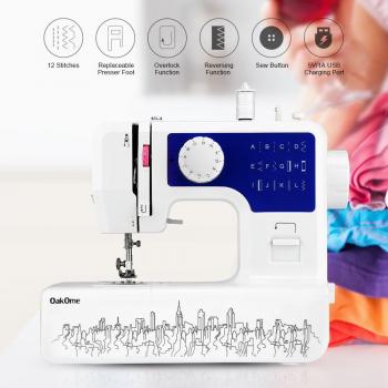 OAKOME Mini Máquina de Coser Automática Eléctrico de Doble Velocidad de Rosca Automática con Luz,Automatic Sewing Machine Eléctrico,Juguete de Plástico para Niños