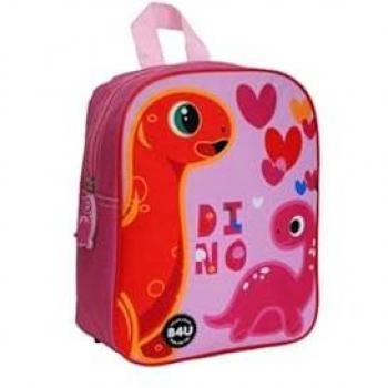Mochila Infantil Pequeña Dino B4U 27cm, características: diseño de dinosaurios, dimensiones 22x26x9.5cm, ideal para guardería, ligera y fácil de llevar