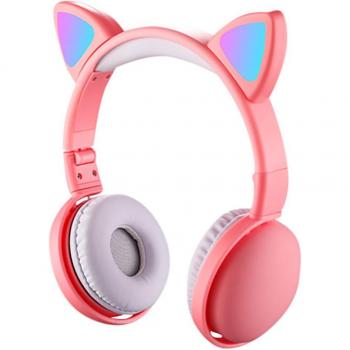 Auriculares Plegables Ajustables con Luz LED y Cancelación de Ruido, Orejas de Gato, Bluetooth 5.0, Con Micrófono y Enchufe de 3.5mm