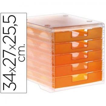 Liderpapel - Fichero Cajones De Sobremesa 340X270X255 Mm Apilables 5 Cajones Naranja Mandarina Translucido