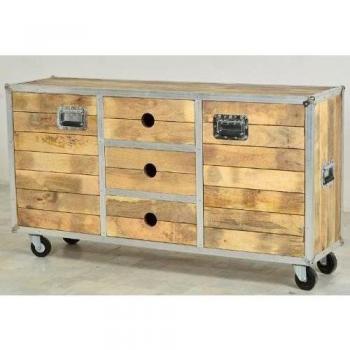 SalesFever Aparador de madera maciza - rota Mango 3 cajones sobre ruedas