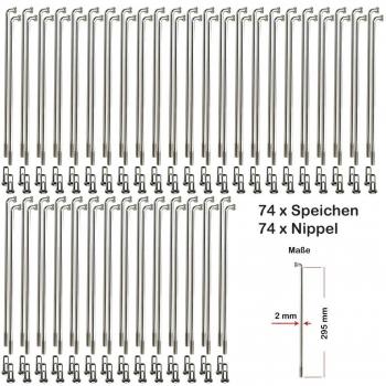 74 x radios Spokes Plata Nirosta 2 mm incluye entrerrosca 295 mm de diámetro