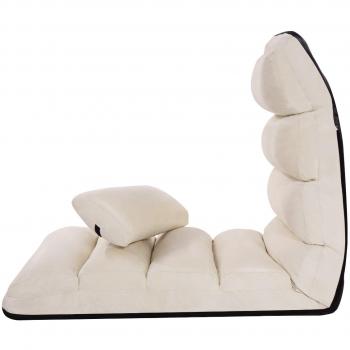 Sillón Plegable a Ras de Suelo Sofá Acolchado y Recubierto en Falso Ante Regulable en 5 Posiciones Soporte para Espalda Beige