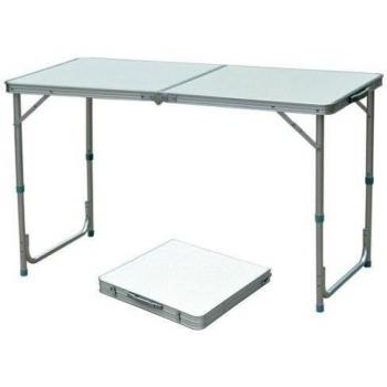 Mesa Madera de Camping Plegable convertible en Maleta Altura Regulable 120x60x54-70 cm con Marco de Aluminio