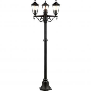 Farola exterior Carleen, 3 luces, negro, E27 max 60W, sin bombillas incluidas, altura 200 cm, diámetro 61 cm, metal/vidrio