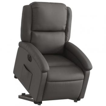 Sillón Reclinable Eléctrico Elevable de Cuero Auténtico Gris