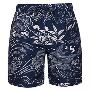 Bañador Superdry Hawaiano Vintage para hombre, confeccionado en material reciclado, color azul oscuro con blanco, tamaño S