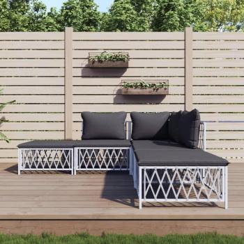 5-Piece White Steel Garden Lounge Set with Cushions