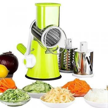 Gohyo Mandoline Slicer,Rotatorio Manual,Trituradora de Frutas Vegetales, rallador de Queso, Cortador de Papas, Molinillo de nueces, picadora de Verduras,3 Cuchillas de Acero Inoxidable