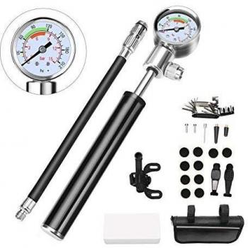 ACECYCLE Bomba de Bicicleta-Kit Herramientas Bicicleta,Mini Bomba de 210 PSI ,Multi-Herramienta 16en1, Palancas de neumáticos y 10 Parches,1 Bolso portátil.Adecuado para viajes, acampar al aire libre.