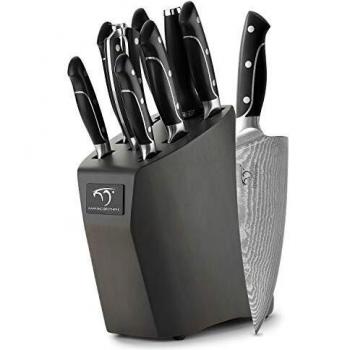 Cuchillo de Cocina Profesional, Bloque de madera Set Cuchillos Cocina de Acero Damasco con 9 Piezas ,Cuchillos de Chef by NANFANG BROTHERS