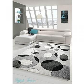 Alfombra diseñador Alfombra moderna patrón de salón círculo alfombra de color gris crema Negro Größe 200 x 290 cm