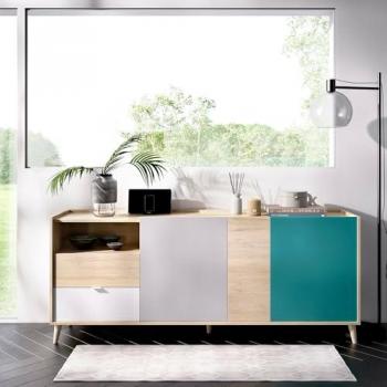 Aparador Marmontana Moderno de 3 Puertas, Buffet para Salón en Roble y Gris, 180x43x75 cm