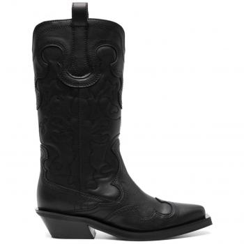 Ganni Women's Embroidered Western Boots, Black, Size 41 (11 US)