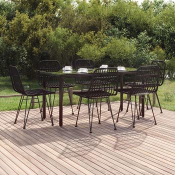 7-Piece Black Poly Rattan Garden Dining Set