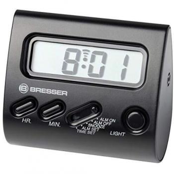 Bresser MyTime Yo-Yo Despertador de Viaje con Pantalla LCD, Plástico, Negro, 6.6 x 6 x 3.6 cm