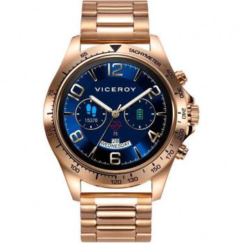Viceroy SmartPro 401253-90 Reloj Smartwatch para Hombre con Correa de Acero IP Dorado y Brazalete, Incluye Correa de Piel Negra Adicional