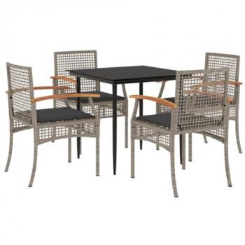vidaXL 5 Piece Garden Dining Set with Cushions Grey Poly Rattan