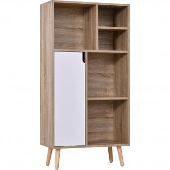 Aparador Homcom 5 compartimentos abiertos+1 armario natural/blanco 121x60x30 cm