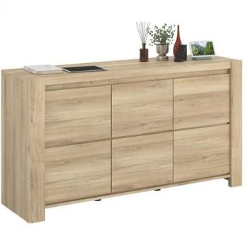 Aparador moderno para comedor City en color roble Kronberg 153x83x44 cm con 3 puertas y 5 espacios de almacenamiento