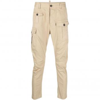 Dsquared2 Men's Beige Cotton Cargo Trousers, Size 48, Slim-fit with Button Closure