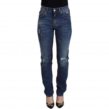 Dolce & Gabbana Blue Checkered Back Skinny Denim Jeans - IT36|XXS, Slim-fit, female, Size: 3XS
