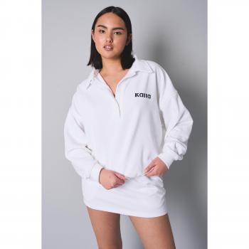Kaiia Button Up Collar Sweatshirt White