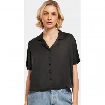 Urban Classics Women's Black Viscose Satin Resort Shirt