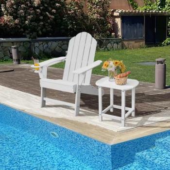 Weather-Resistant Outdoor Adirondack Chair with Cup Holder for Backyard and Patio