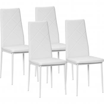 Set de 4 Sillas de Comedor Tapizadas de Piel Sintética con Respaldo Alto y Patas de Acero 41x50x97 cm Blanco