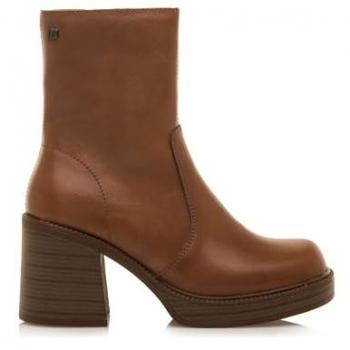MTNG Botines de Tacón Mujer New Oasis Marrón con Cierre Cremallera, Punta Redonda, Piel y Interior de Piel, Caña Alta, Piso Grueso, Casual