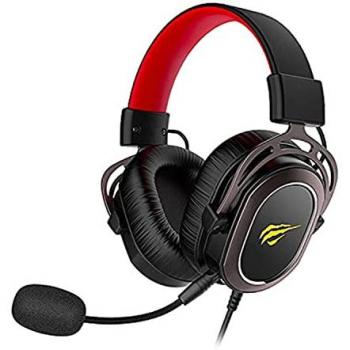 Auriculares Gaming Havit H2008D con cable, micrófono integrado, compatible con PC/PS5/PS4/XBOX, color negro y rojo