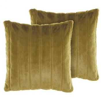 Set de 2 cojines verdes de poliéster 45 x 45 cm con cremallera, efecto glamuroso y textura peluda