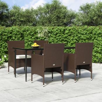 5 Piece Brown and Black Garden Dining Set with Cushions