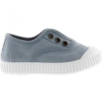 Zapatillas de lona infantil Victoria 1915 en blanco con cierre de elástico, modelo DREC con elástico central y puntera de goma, diseño unisex para niños en color azul atlántico