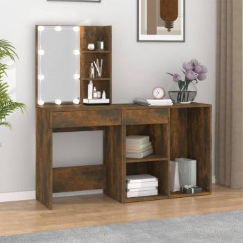 Tocador con LEDs y armario de madera contrachapada en roble ahumado