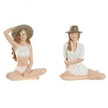 Figura Decorativa Home ESPRIT Blanco Beige Mujer Mediterráneo 9,5 x 7,5 x 13 cm (2 Unidades)