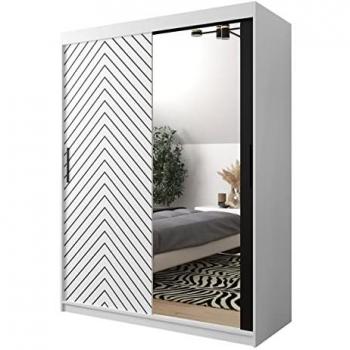Armario Corredero Hartford 311 Blanco 150x200x62cm con 5 Estantes y Espejo