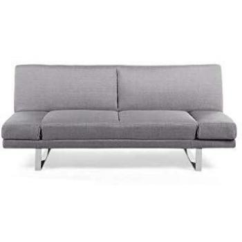 Sofá Cama 3 Plazas en Tela Gris Claro con Mecanismo Click Clack y Brazo Ajustable