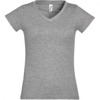 Camiseta Mujer Cuello Pico MOON Reforzado Tapacosturas Corte Entallado Gris Mezcla Talla S