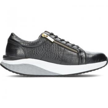 MBT Ferro Women's Black/Grey Leather Low Top Sneakers with Level 3 Sole and Side Zipper Closure