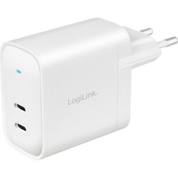 Cargador USB-C LogiLink PA0282, 40W, 2 puertos USB-C hembra, tecnología GaN, entrega de energía (USB Power Delivery)