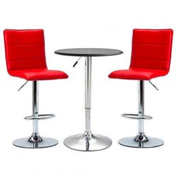 vidaXL Set Mesa Alta y Taburetes de Bar 3 Piezas Cuero Sintético Hogar Jardín Salón Cocina Bricolaje Decoración Diseño Estilo Mobiliario Muebles Negro