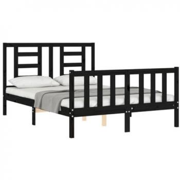 Estructura de cama con cabecero madera maciza negro 140x190 cm Vidaxl
