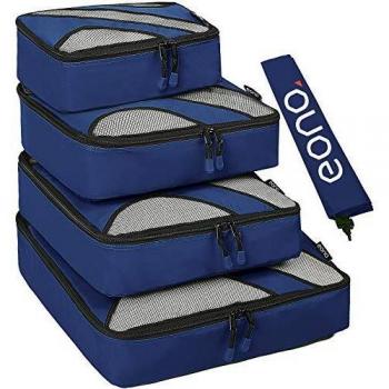 Amazon Brand - Eono 5 Set Cubos de Embalaje, 4 Tamaños Diferentes Equipaje de Viaje Organizadores de Embalaje y 1 Bolsa de Lavandería - Navy