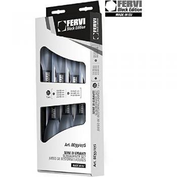 Fervi - Juego de destornilladores 7 Pz BE53/07S, serie de destornilladores con punta, mango de material tricomponente martilleada, diseño ergonómico y orificio para utilizar Appeso
