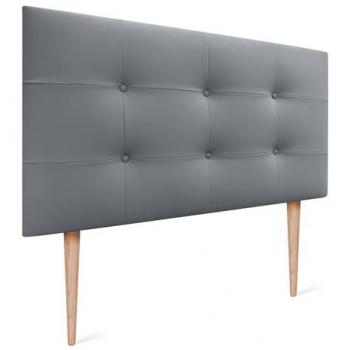 Cabecero Acolchado Capitone Tapizado en Polipiel Gris Ceniza 105x115cm con Patas y Grosor de 8cm para Camas 80/90/105