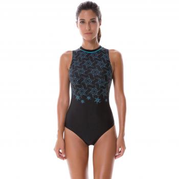 SYROKAN - Bañador Deportivo Cuello Alto Traje de Baño de Una Pieza Para Mujer Negro 38 inch