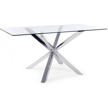 Mesa Rectangular de Cristal con Pata de Acero Cromado 160x90 cm - Modelo MAY